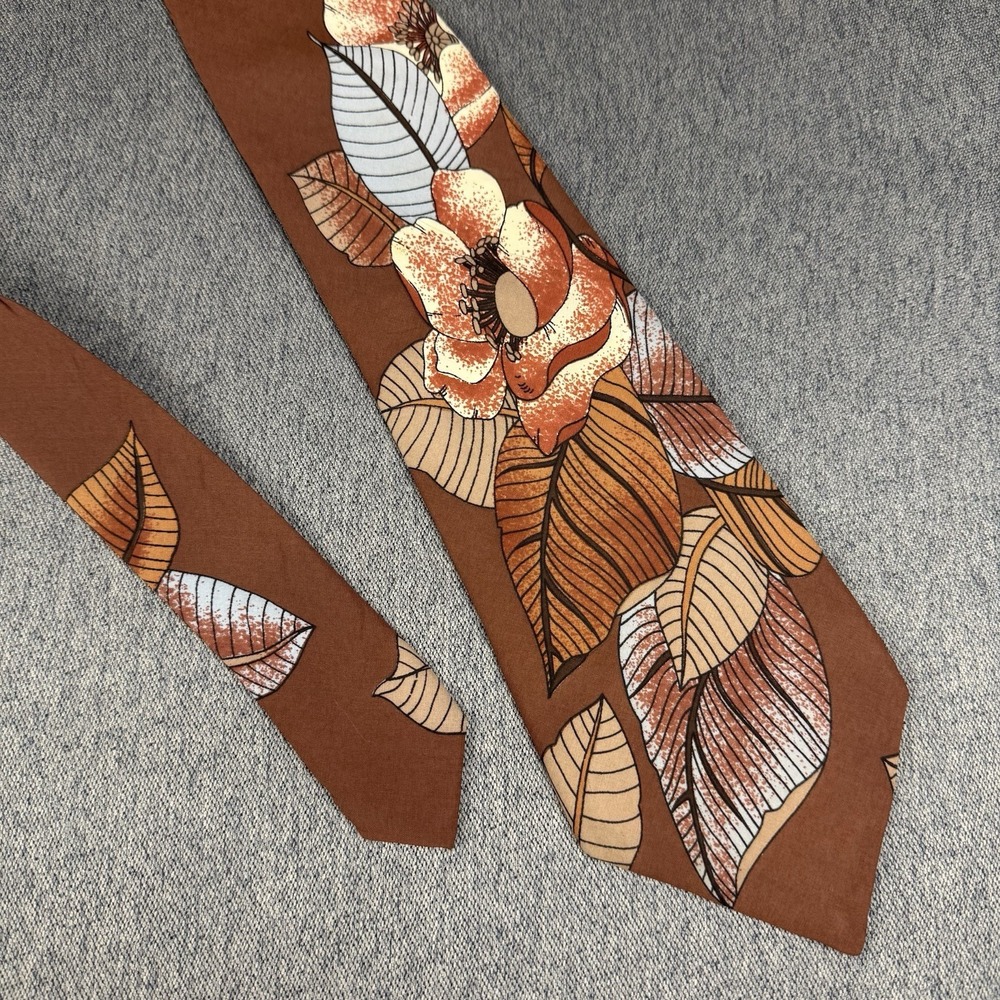 Vintage Christian Dior Monsieur Brown Floral Flower Tie 57" Polyamide Acetate